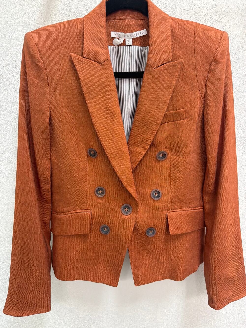Veronica Beard Diego Dickey Terracotta Linen Blazer Double Breasted Size 8